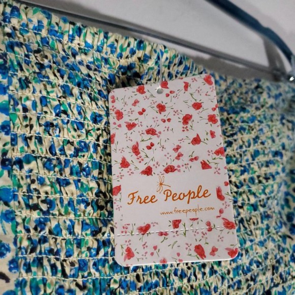 NWT Free People Mustang Strapless Ditsy Floral Wide Leg Jumpsuit Blue Size L - Picture 12 of 12